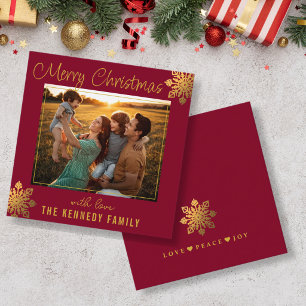 Tarjeta Pequeña Mini Foto de Navidad con Copo de Nieve en Marrón y