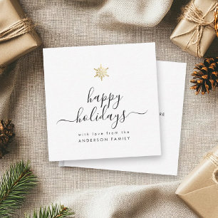 Tarjeta Pequeña Mini Happy Holidays Elegante Script Dorado Snowfla