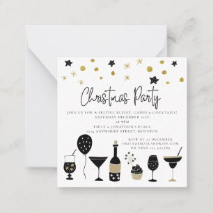 Tarjeta Pequeña MINI   Invitan a Fiesta de Navidades negros de Coc