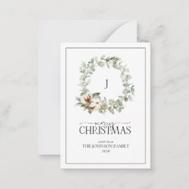 Tarjeta Pequeña Mini Monograma Algodón Floral Floral Feliz Navidad