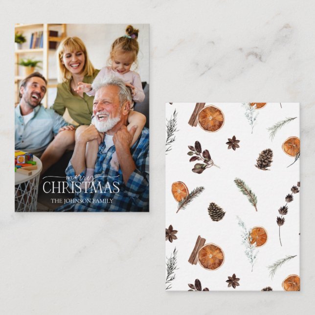 Tarjeta Pequeña Mini Naranja ruso Merry Christmas Script Photo (Anverso / Reverso)