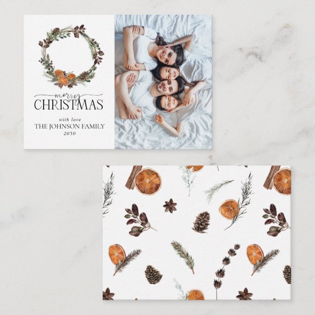 Tarjeta Pequeña Mini Naranja ruso Wreath Photo Feliz Navidad (Anverso / Reverso)