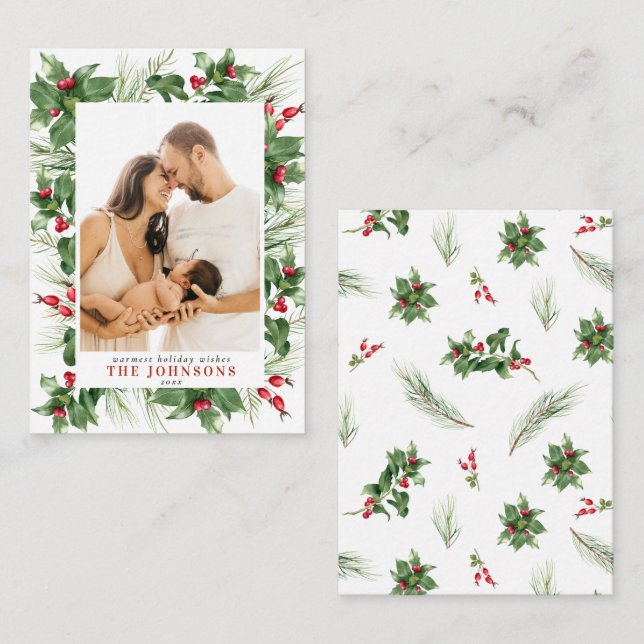 Tarjeta Pequeña Mini Navidades modernos de fotografía Holly Berry  (Anverso / Reverso)