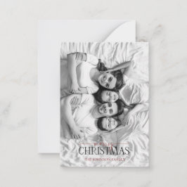 Tarjeta Pequeña Mini Red Berry Black & White Photo Feliz Navidad