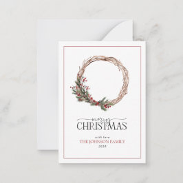 Tarjeta Pequeña Mini Red Berry Winter Wreath Feliz Navidad
