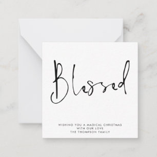 Tarjeta Pequeña MINI   Simple Script Bendecido Black White Holiday