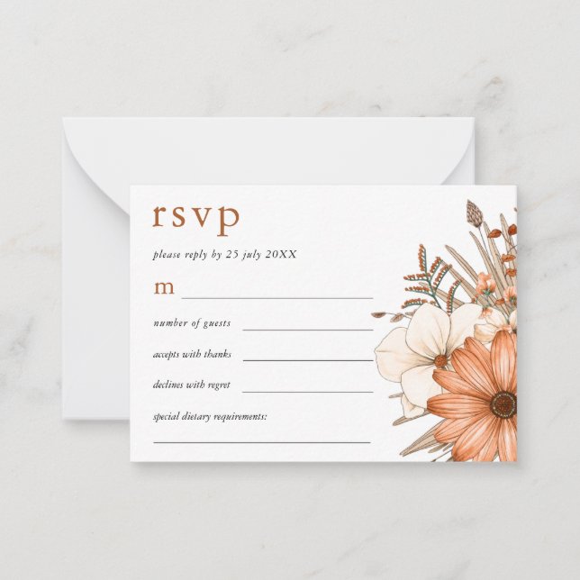 Tarjeta Pequeña MINI SIZE Elegant Otumn Florals Wedding RSVP (Anverso)