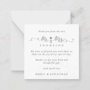 Tarjeta Pequeña MINI Sr. Sra. Key Motif Script Boda Gracias