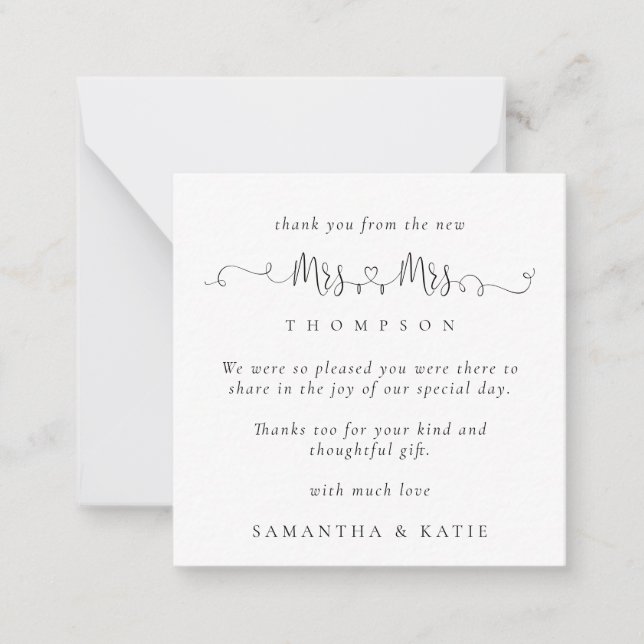 Tarjeta Pequeña MINI Sra. Rings Boda Lesbiana Gracias (Anverso)