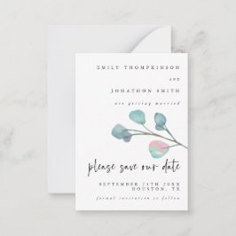 Tarjeta Pequeña MINI TAMAÑO Pastel Eucalyptus Boda Guardar La Fech