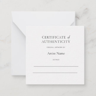 Tarjeta Pequeña Mini White Certificate of Authenticity for Art