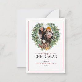 Tarjeta Pequeña Mini Winter Pine Wreath Foto Feliz Navidad