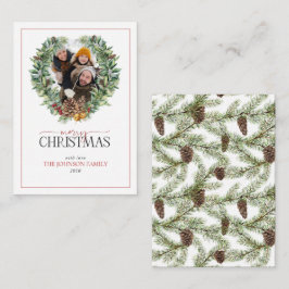 Tarjeta Pequeña Mini Winter Pine Wreath Foto Feliz Navidad