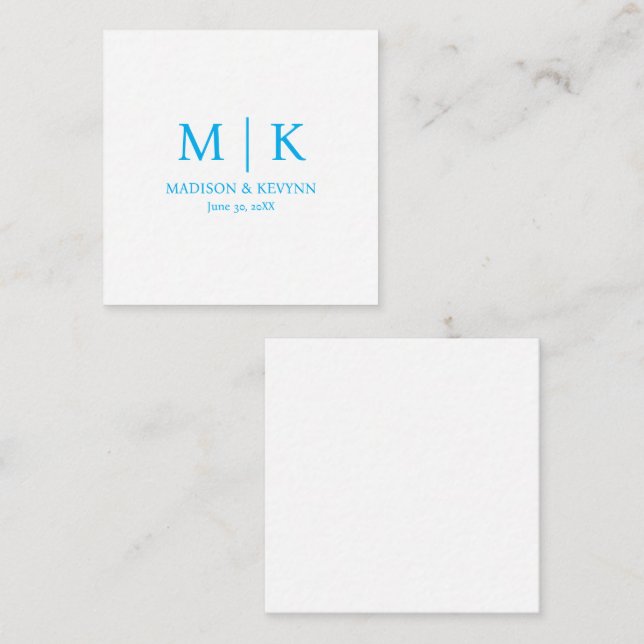Tarjeta Pequeña Minimal & Elegant Blue Monogram Wedding (Anverso / Reverso)