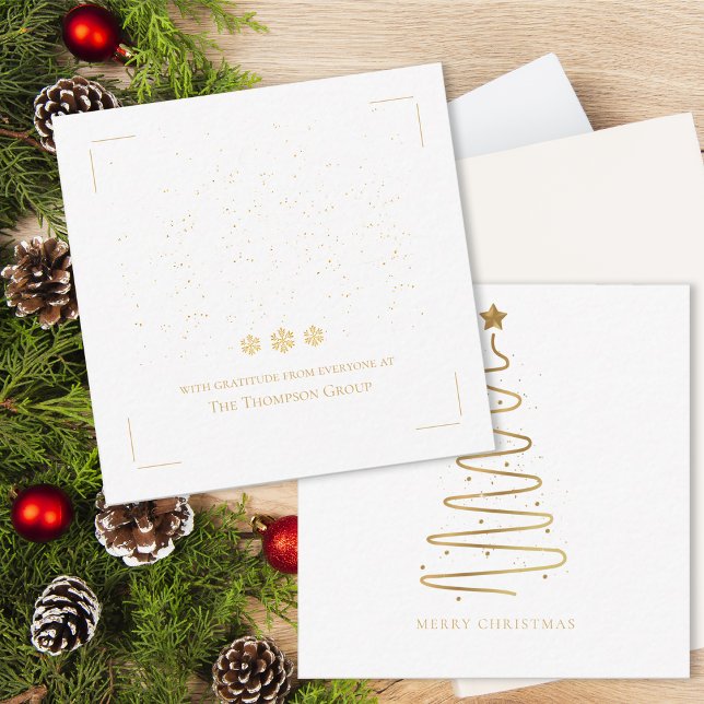 Tarjeta Pequeña Minimal Gold Christmas Tree Corporate Holiday (Minimal Gold Christmas Tree Corporate Holiday Note Card)
