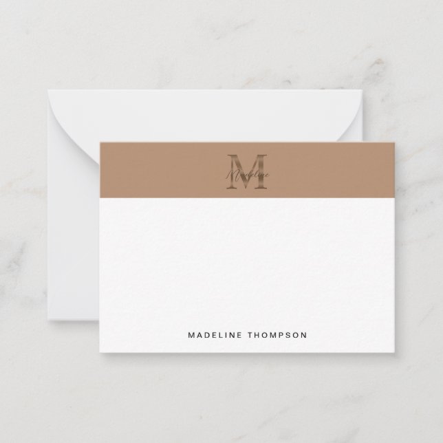 Tarjeta Pequeña Minimal Script Metallic Taupe Gold Monogram (Anverso)