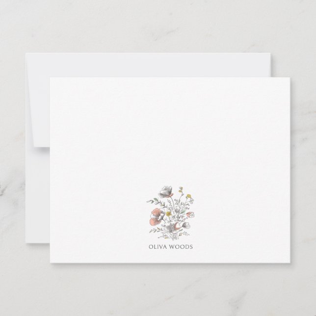 Tarjeta Pequeña Minimal Wildflower Botanical Name Stationery  (Anverso)