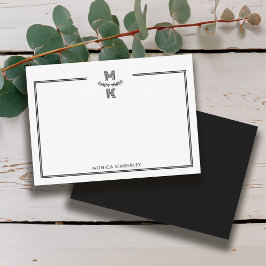 Tarjeta Pequeña Minimalist Black Two Border Monogram Note Card