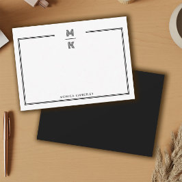 Tarjeta Pequeña Minimalist Black Two Border Monogram Note Card