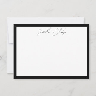 Tarjeta Pequeña Minimalist Black & White Border Handwritten Script