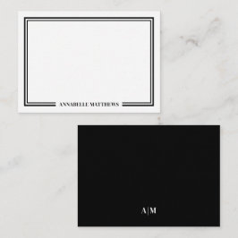 Tarjeta Pequeña Minimalist Black White Two Border Monogram