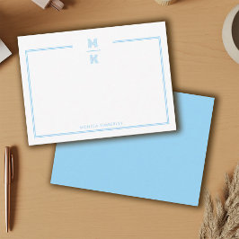 Tarjeta Pequeña Minimalist Blue Two Border Monogram Note Card