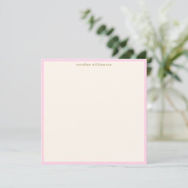 Tarjeta Pequeña Minimalist Blush Pink Border Name Stationery Cute (Anverso de pie)