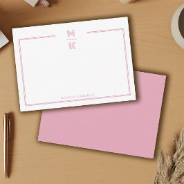 Tarjeta Pequeña Minimalist Blush Two Border Monogram Note Card
