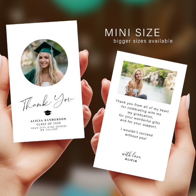 Tarjeta Pequeña Minimalist chic modern photo graduation thank you (This is a small note card. Available in bigger sizes)