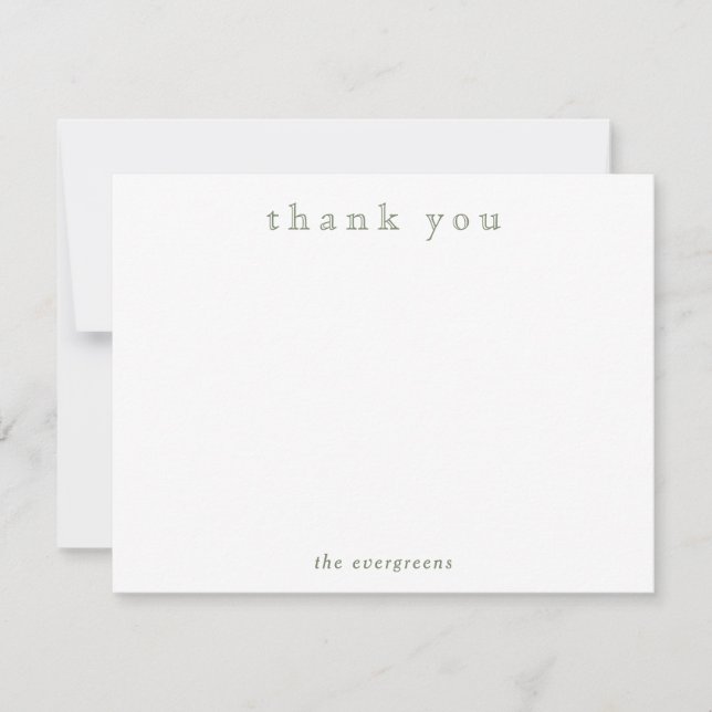 Tarjeta Pequeña Minimalist Couples Family Sage Green Thank You  (Anverso)
