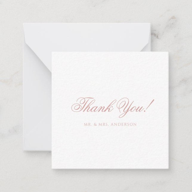Tarjeta Pequeña Minimalist Dusty Rose Script Wedding Thank You (Anverso)