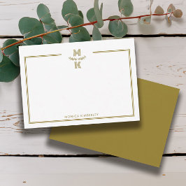 Tarjeta Pequeña Minimalist Gold Two Border Monogram Note Card