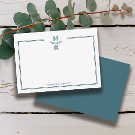 Tarjeta Pequeña Minimalist Green Two Border Monogram Note Card