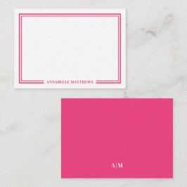 Tarjeta Pequeña Minimalist Hot Pink Two Border Monogram