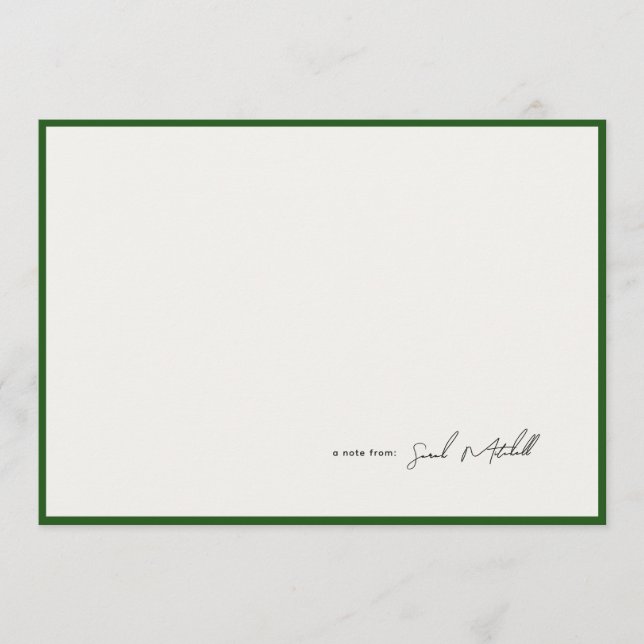 Tarjeta Pequeña Minimalist Hunter Green Border Personalized Script (Anverso)