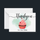 Tarjeta Pequeña Minimalist Mint Watercolor Pink Cupcake Thank You<br><div class="desc">This charming "Thank You" card features a delightful pink frosted cupcake topped with tiny red hearts,  set against a soft,  mint green watercolor splash. The elegant,  modern black script adds a touch of sophistication to the whimsical design.</div>