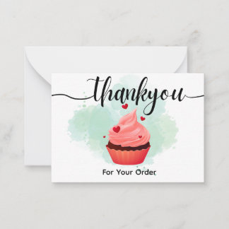 Tarjeta Pequeña Minimalist Mint Watercolor Pink Cupcake Thank You