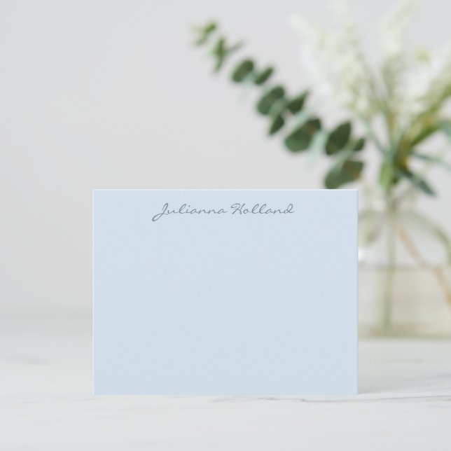 Tarjeta Pequeña Minimalist Modern Calligraphy Soft Blue Name (Anverso de pie)