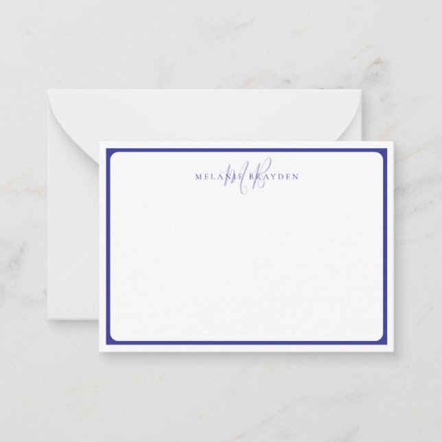 Tarjeta Pequeña Minimalist Monogram Blue Pointed Curve Border (Anverso)