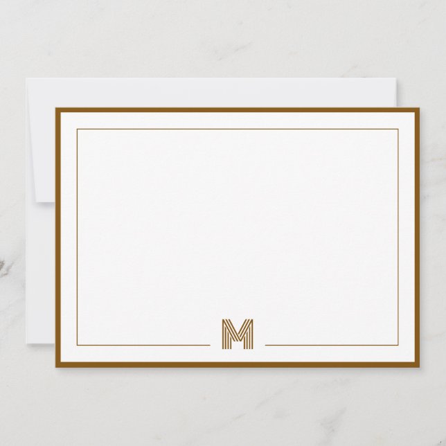Tarjeta Pequeña Minimalist Monogram Brown Double Border Stationery (Anverso)