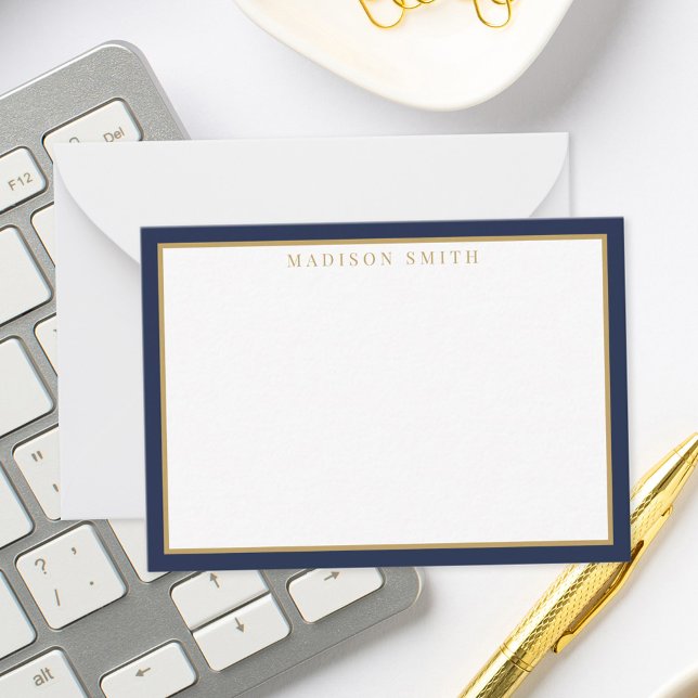 Tarjeta Pequeña Minimalist Navy Blue and Gold Monogram (Subido por el creador)