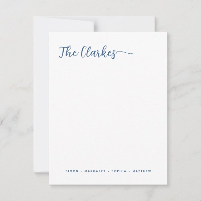 Tarjeta Pequeña Minimalist Navy Blue Family Stationery Vertical (Anverso)