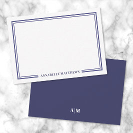 Tarjeta Pequeña Minimalist Navy Blue Two Border Monogram