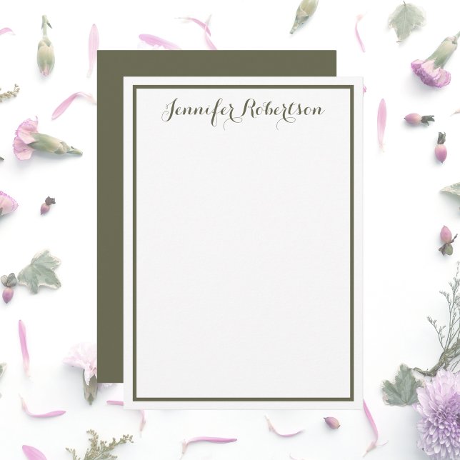 Tarjeta Pequeña Minimalist Olive Green Elegant Script Custom name  (Subido por el creador)