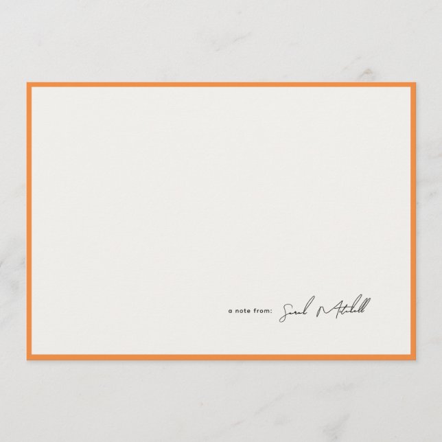 Tarjeta Pequeña Minimalist Orange Border Personalized Script (Anverso)