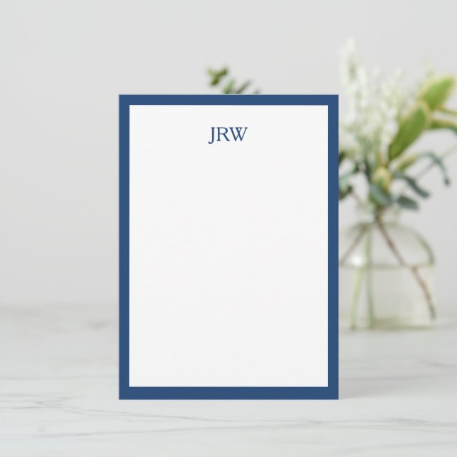 Tarjeta Pequeña Minimalist Personalized Monogram Navy Blue Border (Anverso de pie)