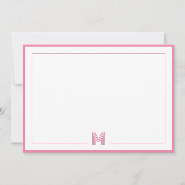 Tarjeta Pequeña Minimalist Pink Monogram Double Border Stationery (Anverso)