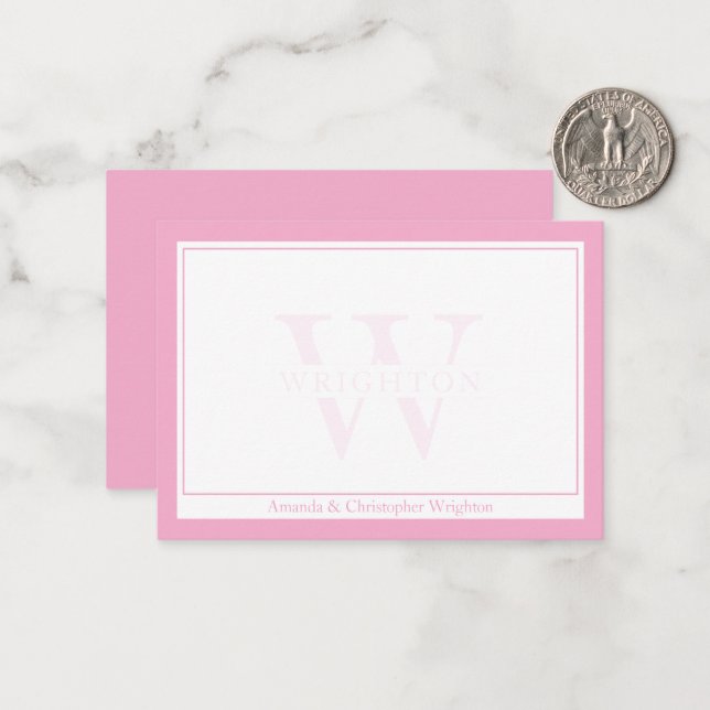 Tarjeta Pequeña Minimalist Pink Two Border Monogram Couple (Anverso/Reverso In Situ)