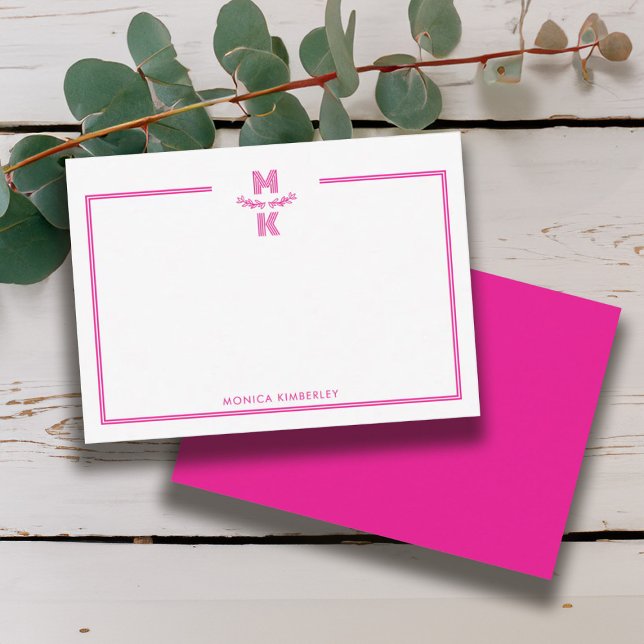 Tarjeta Pequeña Minimalist Pink Two Border Monogram Note Card (Minimalist Pink Two Border Monogram Note Card)