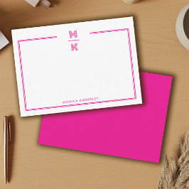 Tarjeta Pequeña Minimalist Pink Two Border Monogram Note Card